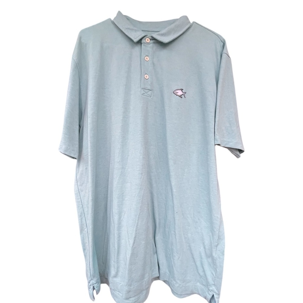 Orvis Men’s Size Large Sky Blue Polo Shirt short sleeve fish